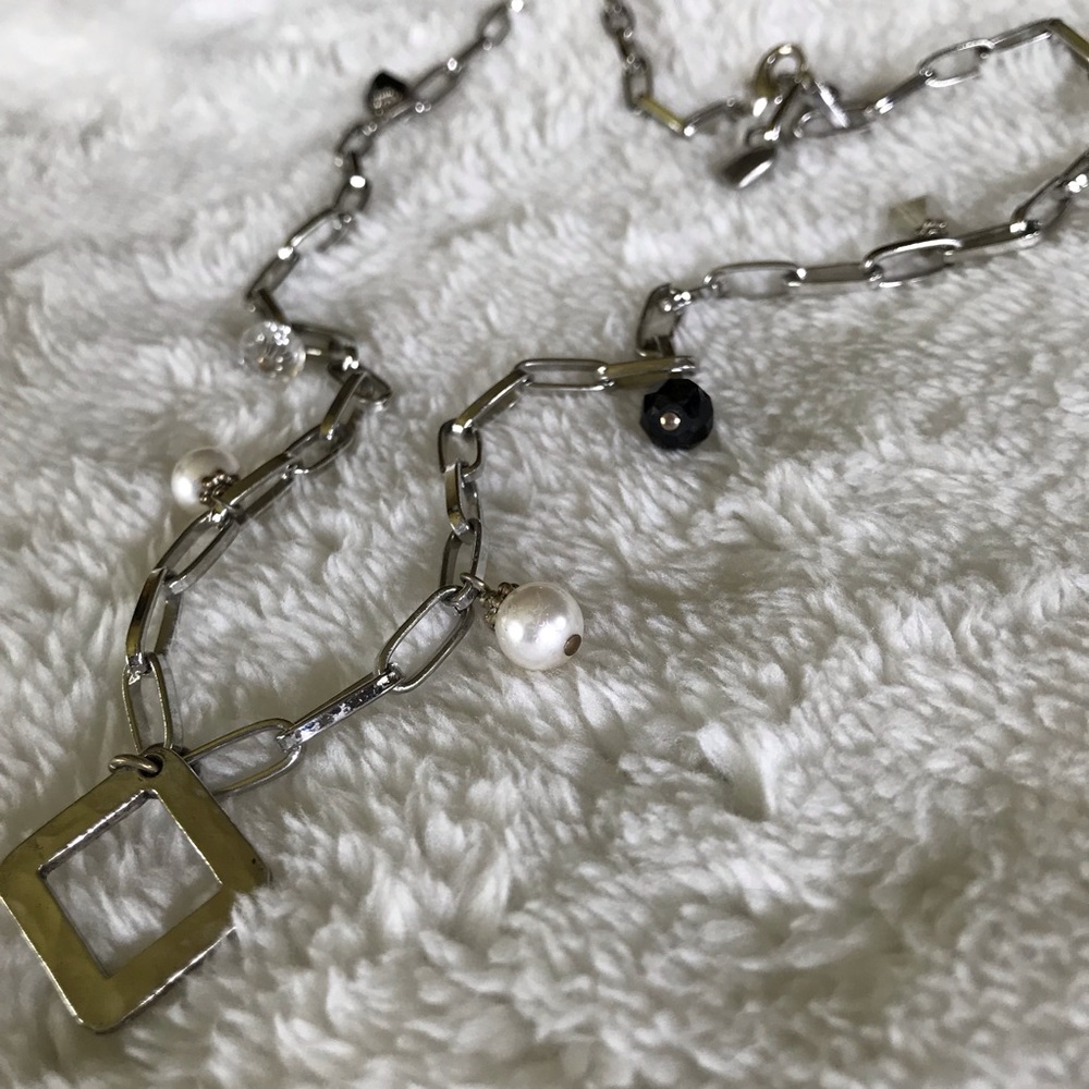 Sims Jewelry Silver tone link chain necklace glass beads detail - Picture 4 of 7